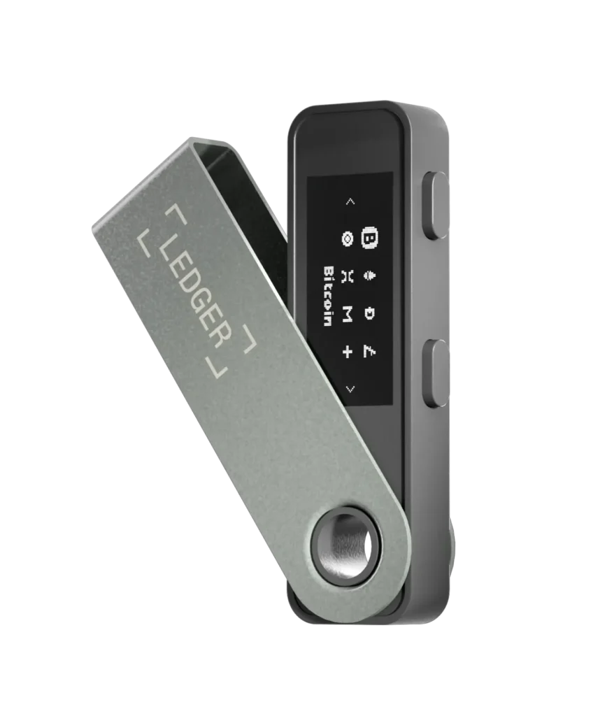 Ledger Nano S Plus crypto wallet in a sleek and compact design.